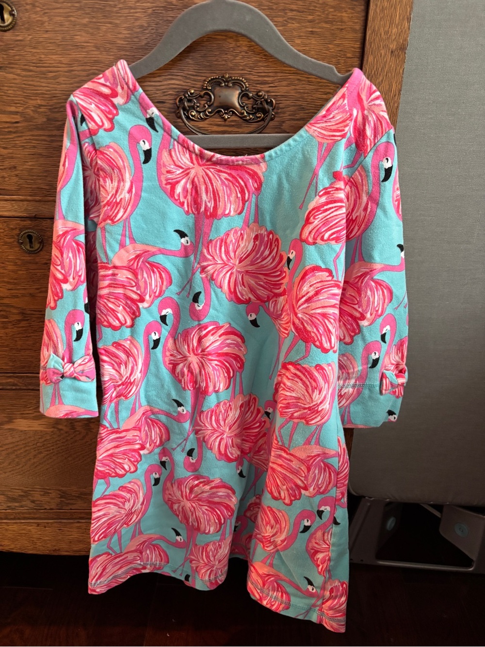 Lilly Pulitzer Girls Turquoise & Pink Flamingo Print Dress